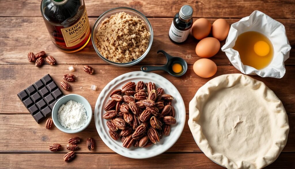 Chocolate-Bourbon Pecan Pie ingredients