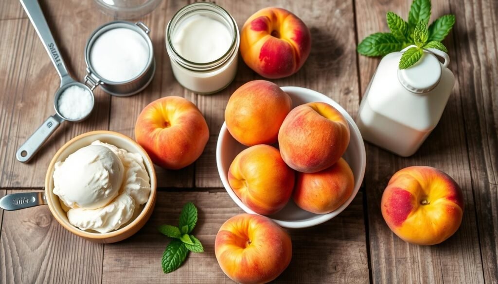 Essential ingredients for fresh peach ice cream