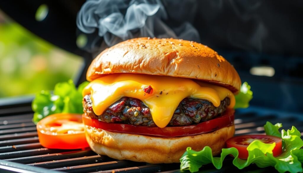 Grilled cheeseburger on the grill