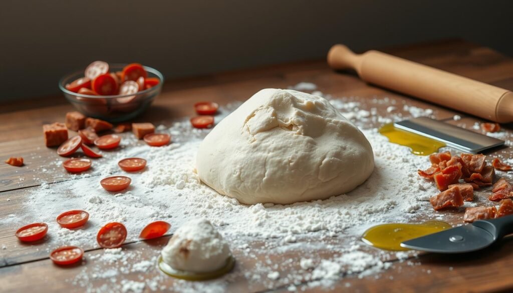 Meat Lover's Pizza preparation dough