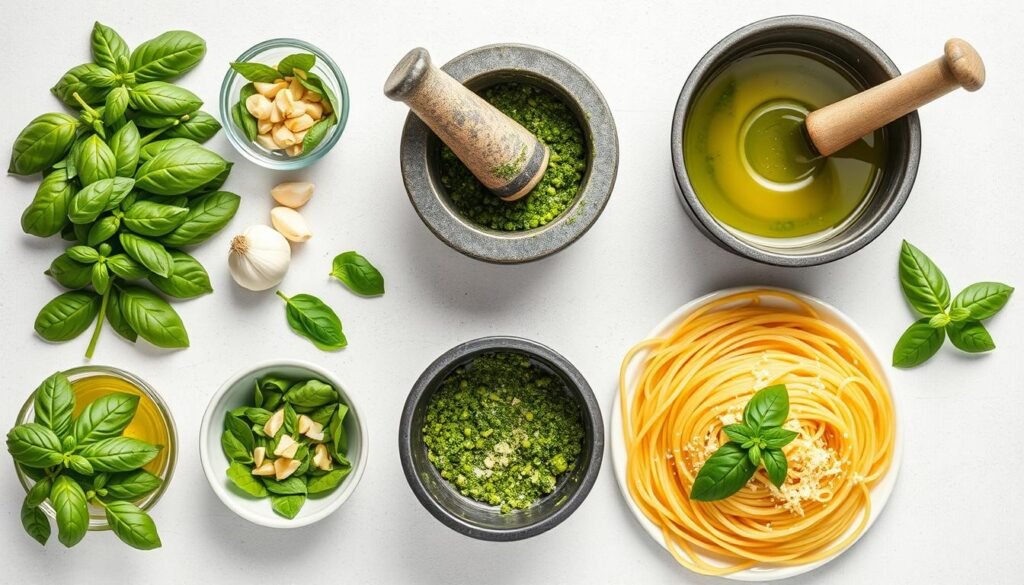 Step-by-step pesto pasta instructions