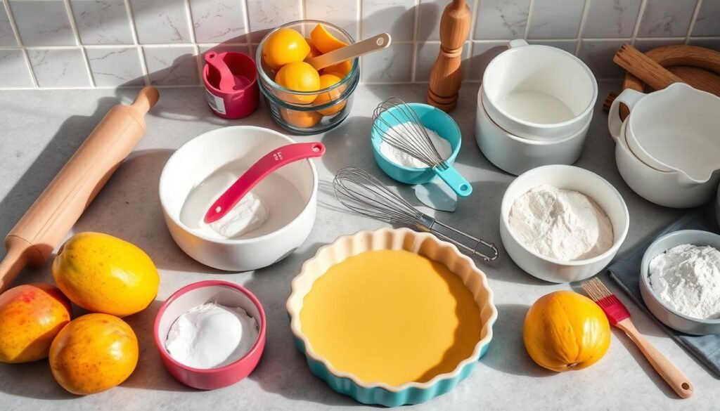 baking equipment for fresh mango pie