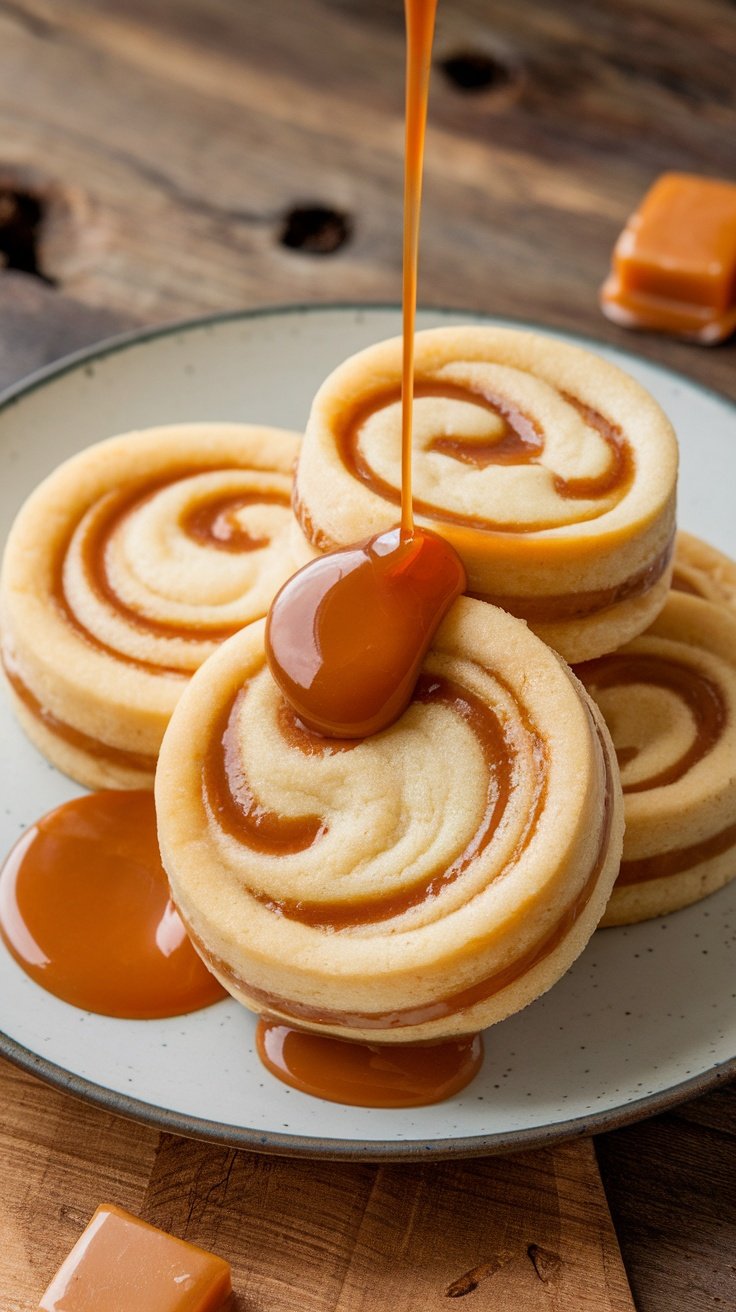 Caramel cheesecake cookies with caramel drizzle