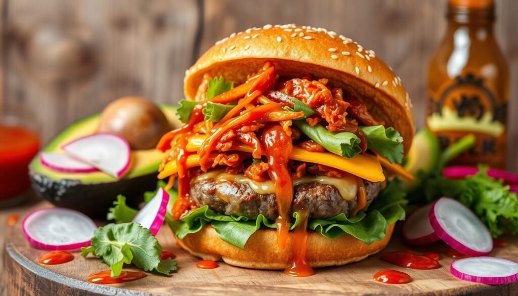 fusion flavors in kimchi burger