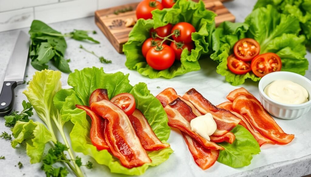 ingredient preparation for BLT wraps