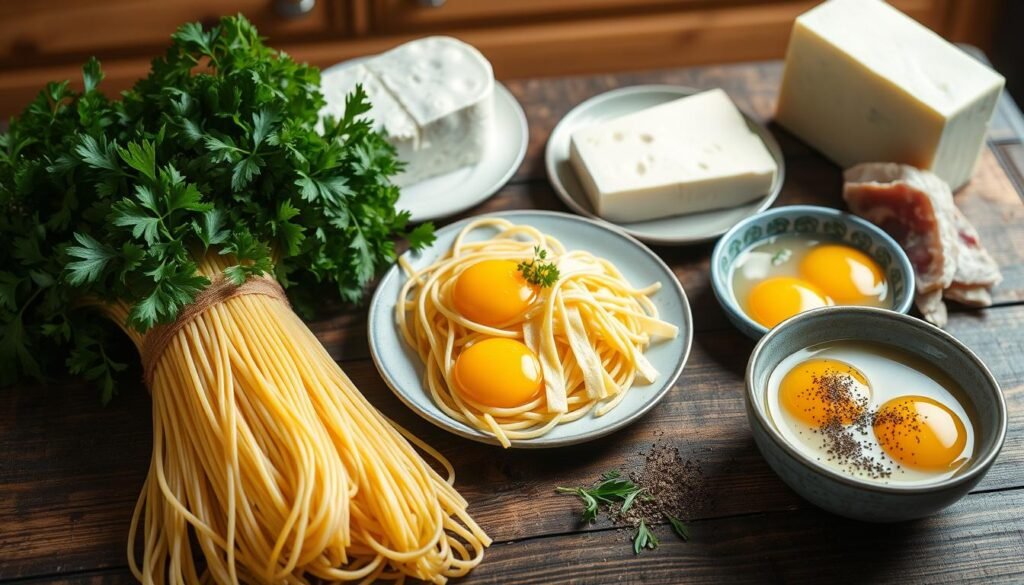 ingredients for Spaghetti Carbonara